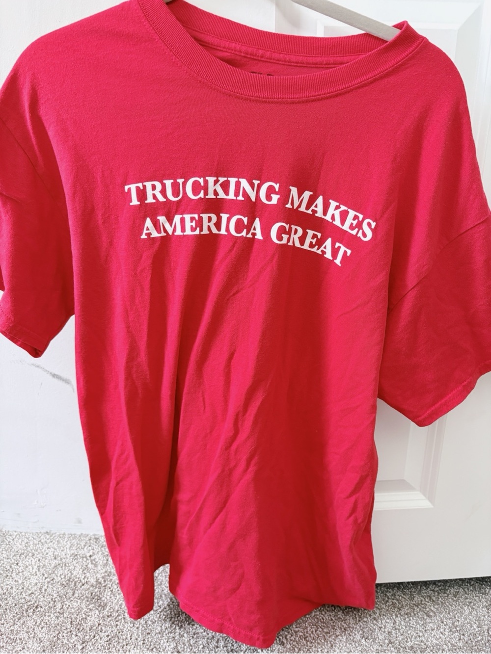 Gildan Red Short Sleeve Tee with "Trucking Makes America Great" Print